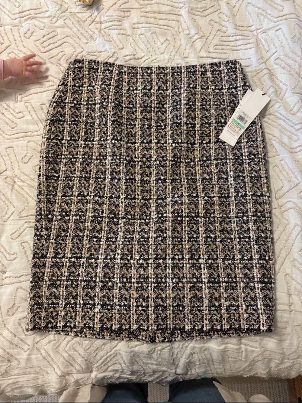 Calvin Klein Black and Cream Tweed Pencil Skirt